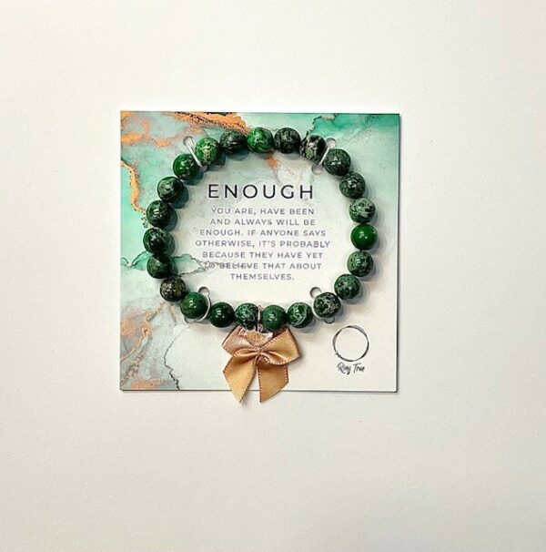 "Enough" - Green Sea Sediment Imperial Jasper Free Bird Bracelet - Stretch Fit