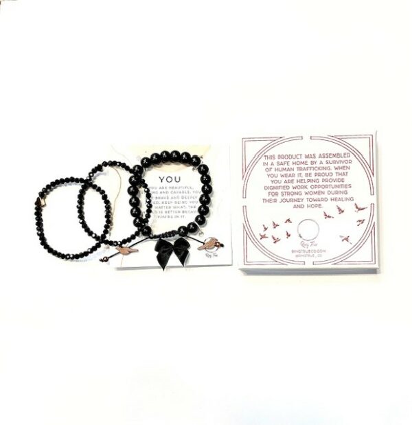 Bracelet Stack- Onyx - Pull String and Stretch Fit