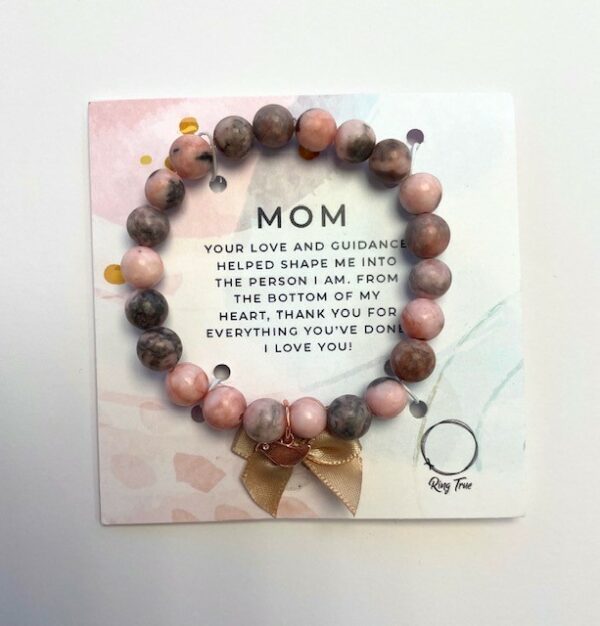 "Mom" - Pink Zebra Jasper Free Bird Bracelet - Stretch Fit