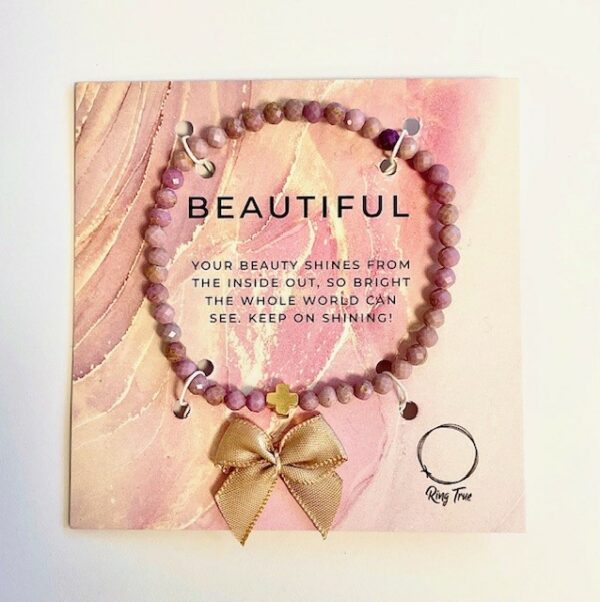 "Beautiful" - Delicate Pink-Purple Kunzite Bracelet With Gold Cross - Stretch Fit